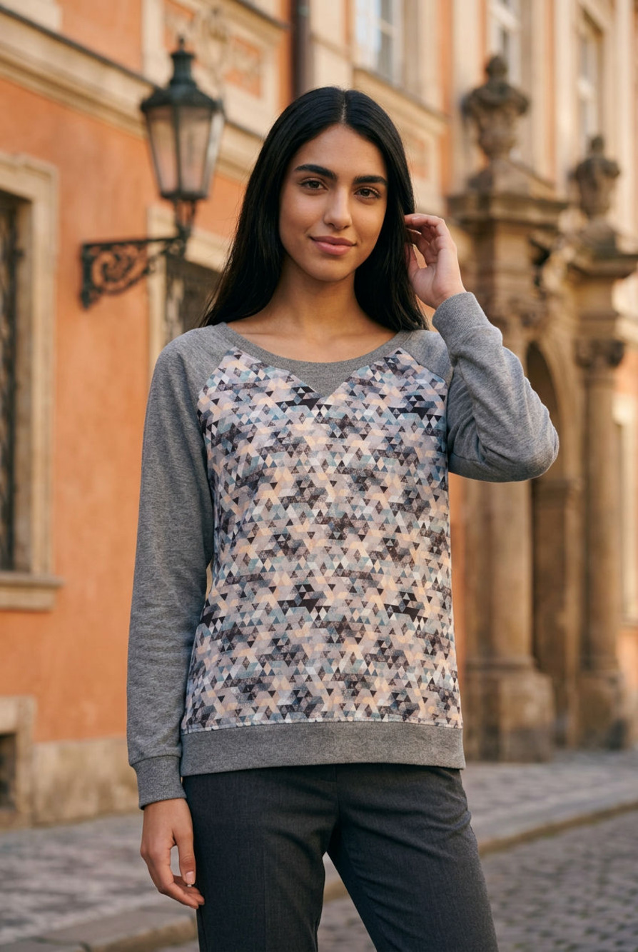 Soft Joie Women's Silk and Cotton Blend Geometric Print Raglan Sweatshirt